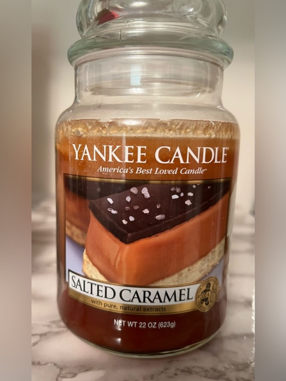 Yankee Candle Salted Caramel Large Jar 22 oz Single Wick Used ~80%